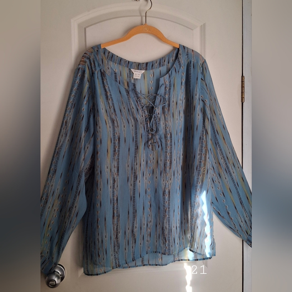 Ariat‎ Semi-Sheer Lace-Up Boho Pullover Blouse Sz XXL western country lighweight